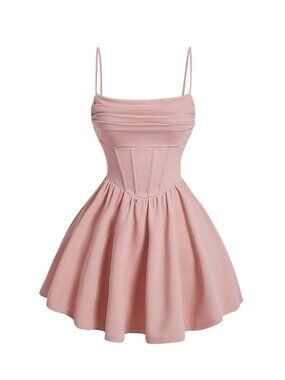 Pink Ruched Corset Mini Dress Y2K Fit & Flare Party Cocktail Cami Dress